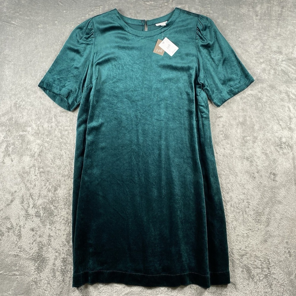 Pure J Jill Dress Womens Sz M Teal Green Rayon Velvet Puff Sleeve Shift Twee NWT